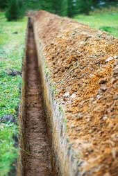 Close up of agricultural drainage trench