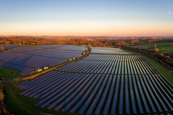 Solar farm with trenches prepared for electrical connections